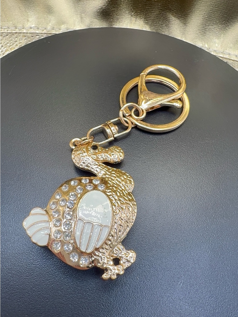Gold-tone Crystal Duck Keychain Charm
